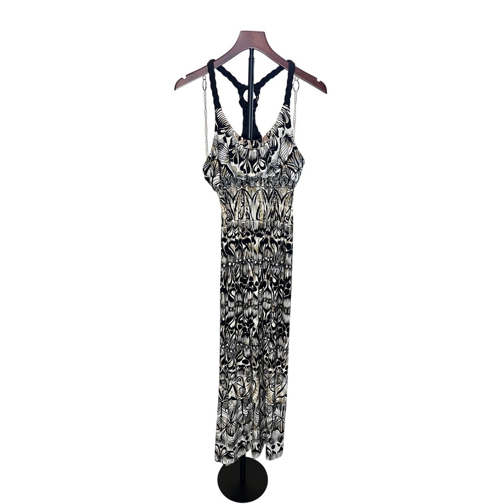 R&M Richards Womens Size 14 Abstract Maxi Dress Chain Straps Braided Racerback